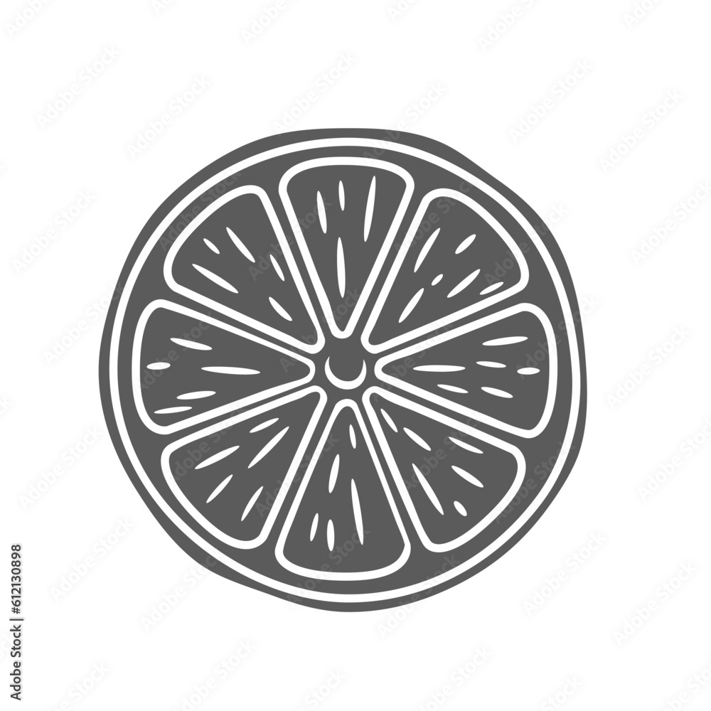 Lemon round slice glyph icon vector illustration. Stamp of sliced citrus fruit with texture on pulp, circle piece of fresh orange or grapefruit, delicious citron or lime, natural lemon juicy part