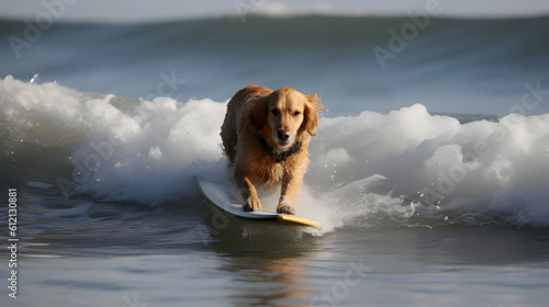 Dog, dog surfing in the sea, dog in the sea - Generative AI © Adriane