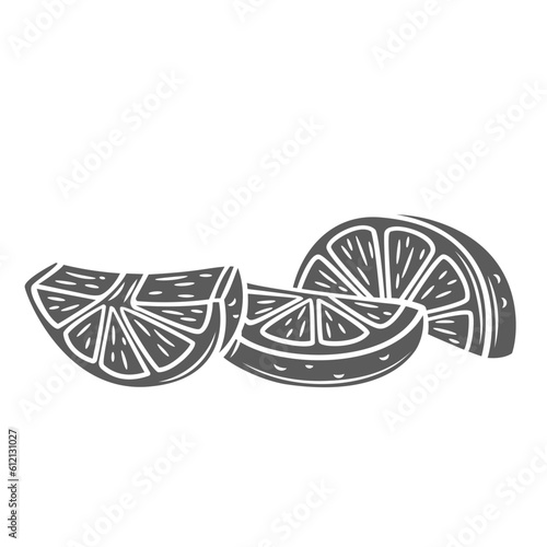 Lemon slices glyph icon vector illustration. Stamp of citrus fruit pieces in pile, organic healthy lemon, grapefruit or orange with vitamin C, delicious parts with peel for refreshing lemonade
