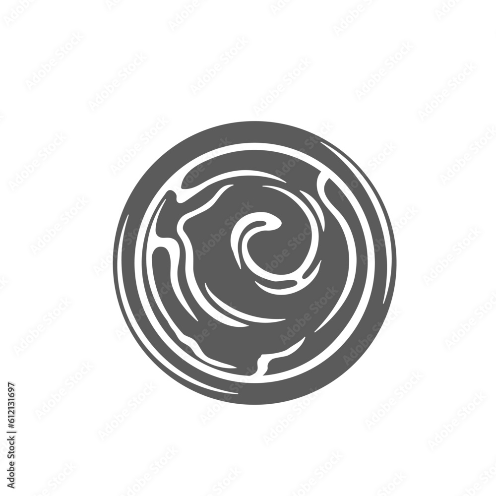 Sauce in bowl, top view glyph icon vector illustration. Stamp of mayonnaise or cream mousse, sour creame or ketchup swirls in cup, creamy sauce with twirls for seasoning, eating and dressing food Sauce in bowl, top view glyph icon vector illustration. Stamp of mayonnaise or cream mousse, sour creame or ketchup swirls in cup, creamy sauce with twirls for seasoning, eating and dressing food