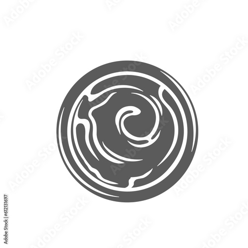 Sauce in bowl, top view glyph icon vector illustration. Stamp of mayonnaise or cream mousse, sour creame or ketchup swirls in cup, creamy sauce with twirls for seasoning, eating and dressing food