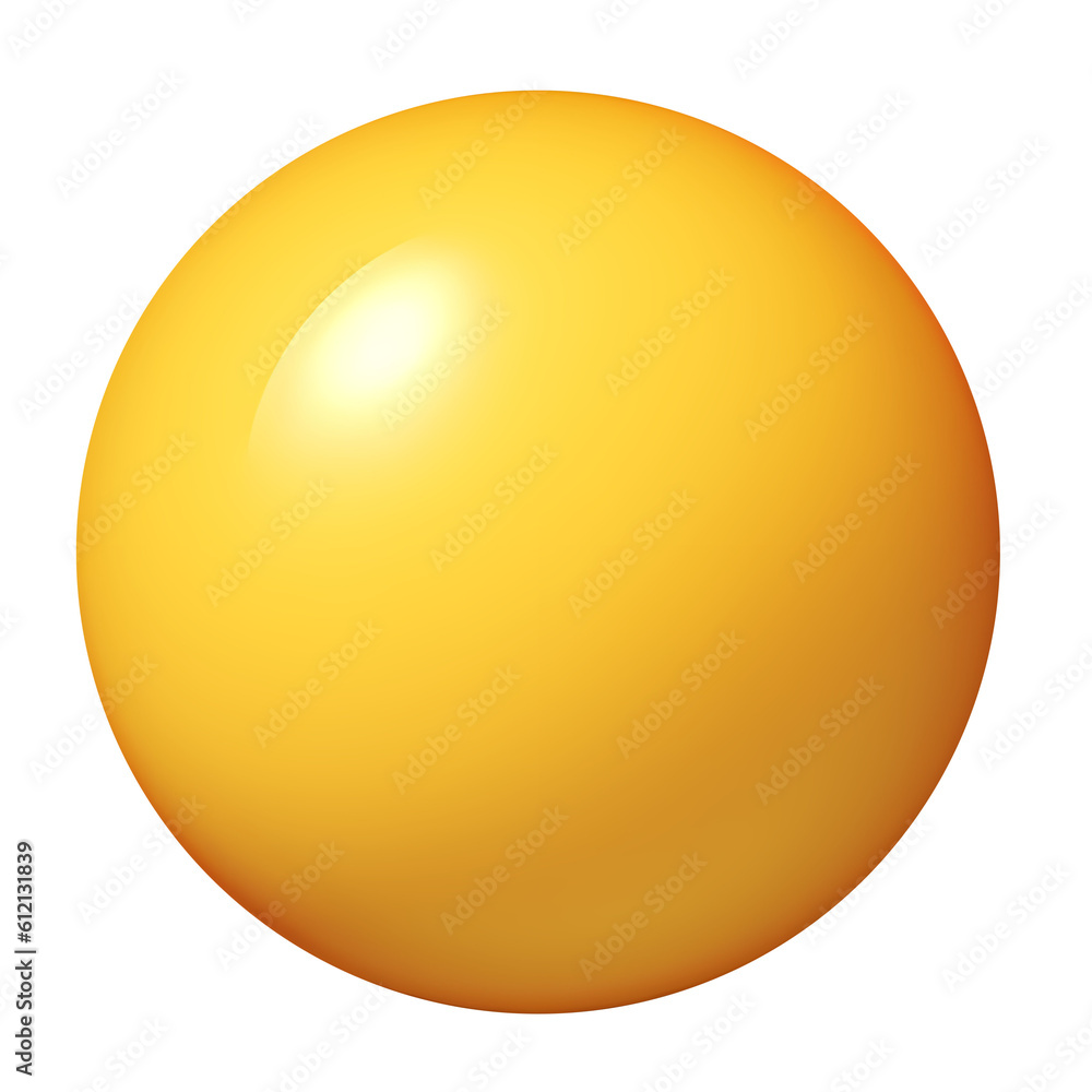 Yellow circle on transparent background. Simple 3d sun icon. PNG