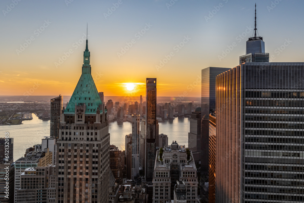 New York City Skyline at Sunset.