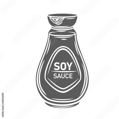 Soy sauce bottle glyph icon vector illustration. Stamp of container with shoyu, glass packaging with salty sauce, label and cap, Japanese and Thai product for cooking and seasoning traditional food