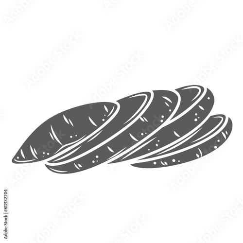 Sweet potato slices glyph icon vector illustration. Stamp of raw whole yam cut into round pieces with skin, sliced fresh organic food ingredient for cooking, group of natural sweet potato circles