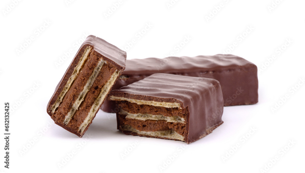 wafers in chocolate isolated on a white background wafers in chocolate isolated on a white background