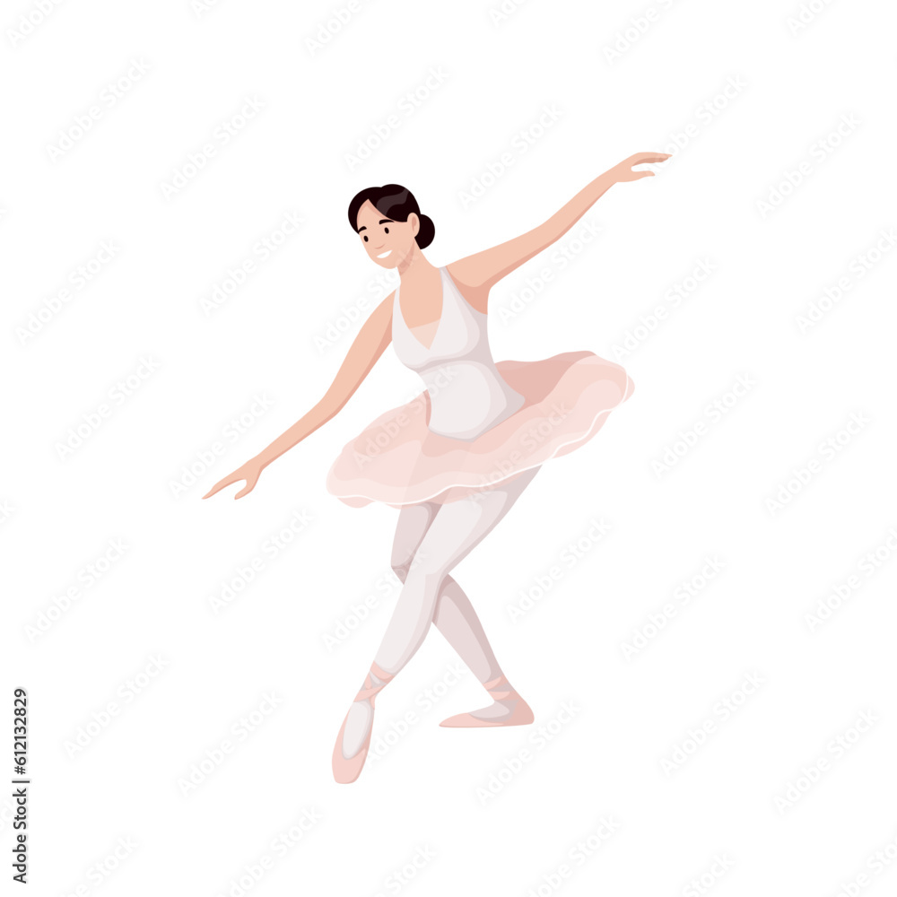 Ballerina dancing ballet dance vector illustration. Cartoon isolated girl dancer training reverence on lesson of ballet class or studio, actress woman in tutu and pointes performing pose with grace Ballerina dancing ballet dance vector illustration. Cartoon isolated girl dancer training reverence on lesson of ballet class or studio, actress woman in tutu and pointes performing pose with grace