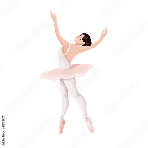 Ballerina dancing classic dance vector illustration. Cartoon isolated ballet dancer training ballet movement, professional artist running with grace on points of pointes on theater stage or ballroom