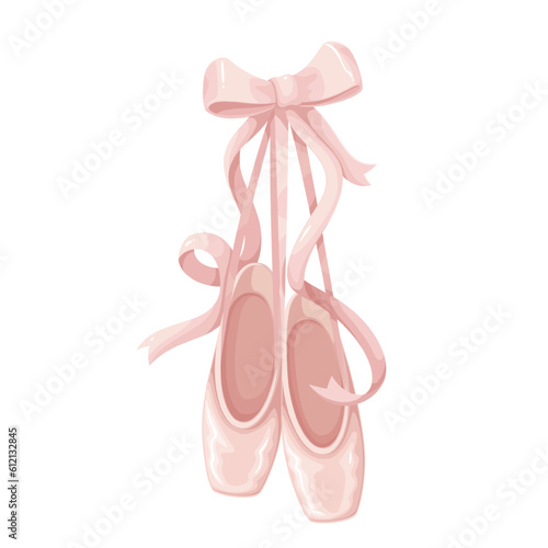 Foto Ballet shoes hang on silk ribbon with bow vector illustration