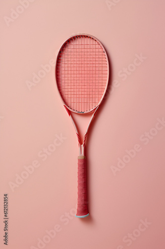 Tennis racket isolated pink background Generative AI © Alena
