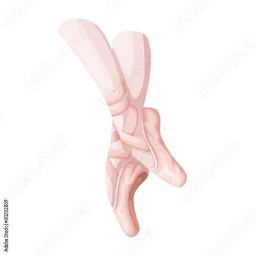 Ballerinas legs dancing ballet dance vector illustration. Cartoon isolated dancers feet in pointe shoes standing on tiptoe to practice classic pose at rehearsal of ballet studio or theater show