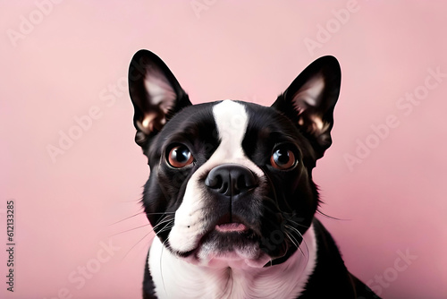 Boston Terrier on light pink background © Beste stock
