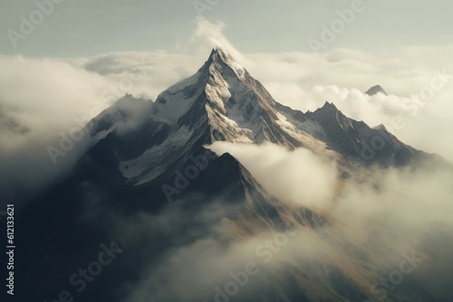 Mountain top surrounded by clouds. Climate change concept. AI generated, human enhanced. © top images