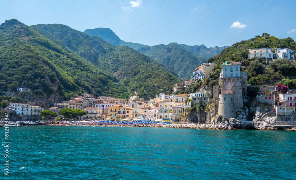 Cetara town from the sea, beautiful landscape on the Amalfi Coast, Italy