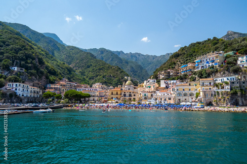 Cetara town from the sea, beautiful landscape on the Amalfi Coast, Italy