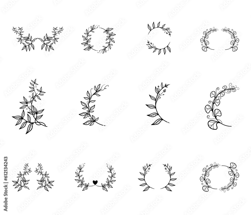 Set of floral elements, border, frame, divider, wreath. Design for wedding, valentine. Beauty vector illustration. Set of floral elements, border, frame, divider, wreath. Design for wedding, valentine. Beauty vector illustration.