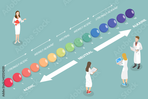 3D Isometric Flat Vector Conceptual Illustration of PH Scale, Acid-base Balance