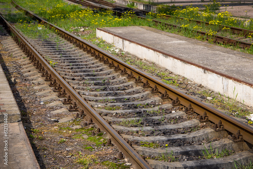 Railway tracks with rails and sleepers.