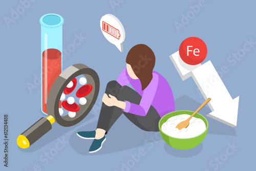 3D Isometric Flat Vector Conceptual Illustration of Anemia, Lack of Hemoglobin
