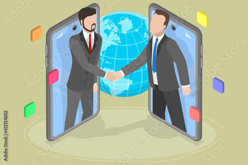 3D Isometric Flat Vector Conceptual Illustration of Peer To Peer Business Model, Fnancial Technologies