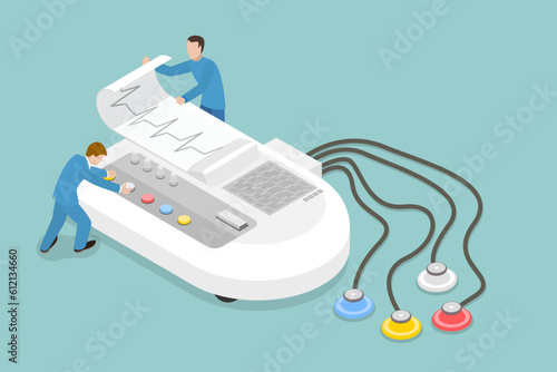 3D Isometric Flat Vector Conceptual Illustration of Electrocardiogram, Digital device for Vital Signs Monitoring
