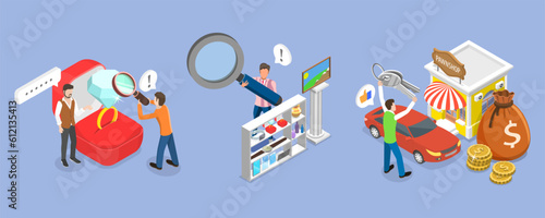 3D Isometric Flat Vector Conceptual Illustration of Pawnshop, Pawn Shop Loan