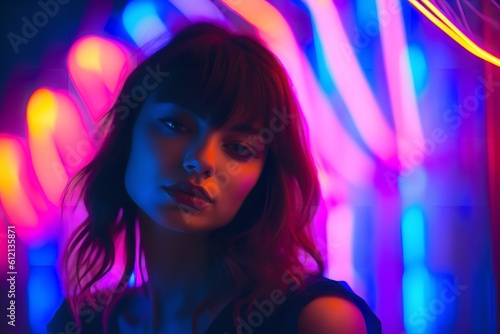 Portrait of a woman girl with neon lights © Pedro
