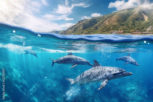 happy dolphins swimming on the ocean © Pedro