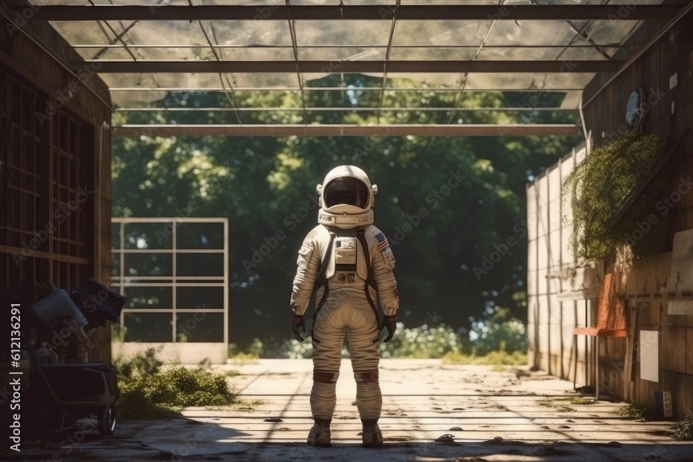 Astronaut in a ruined city background in post apocalypse style Generative AI Astronaut in a ruined city background in post apocalypse style Generative AI