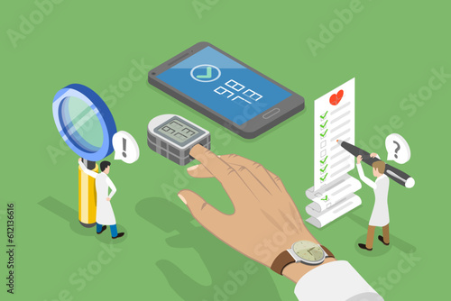 3D Isometric Flat Vector Conceptual Illustration of Pulse Oximetr, Digital Device to Measure Oxygen saturation