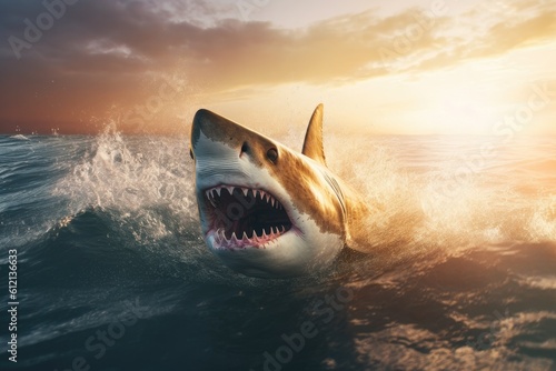 Big angry White shark in the ocean Generative AI