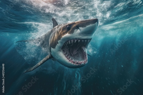 Big angry White shark in the ocean Generative AI