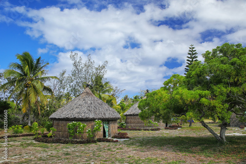 Traditional Kanak houses on Ouvea Island,  Loyalty Islands, New Caledonia