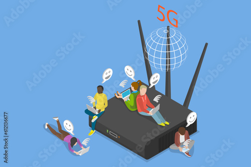 3D Isometric Flat Vector Conceptual Illustration of Telecommunication Technologies, Broadband Service Provider