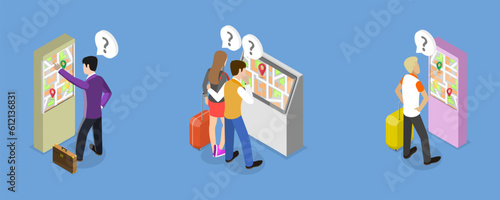 3D Isometric Flat Vector Conceptual Illustration of Information Kiosk, Interactive Digital Machines