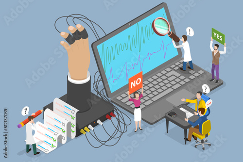 3D Isometric Flat Vector Conceptual Illustration of Lie Detector, Polygraph Device