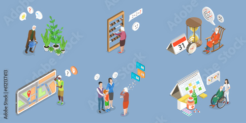 3D Isometric Flat Vector Conceptual Illustration of Dementia, Memory Loss