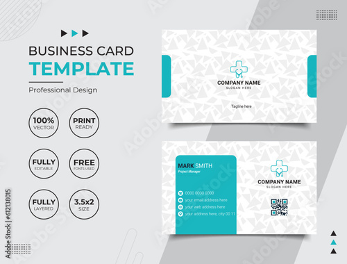 Double-sided Professional Medical Doctor Healthcare Business Card Design Template. Vector illustration