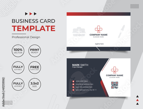 Double-sided Professional Medical Doctor Healthcare Business Card Design Template. Vector illustration