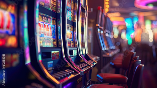 Casino Slot Machines. Strip Digital Slot Machine Closeup. Generative AI