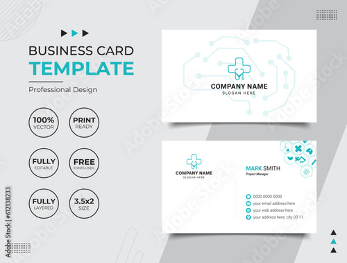 Double-sided Professional Medical Doctor Healthcare Business Card Design Template. Vector illustration