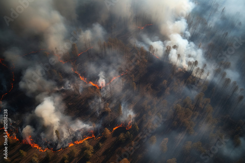 Forest fire  aerial view. AI generated image.