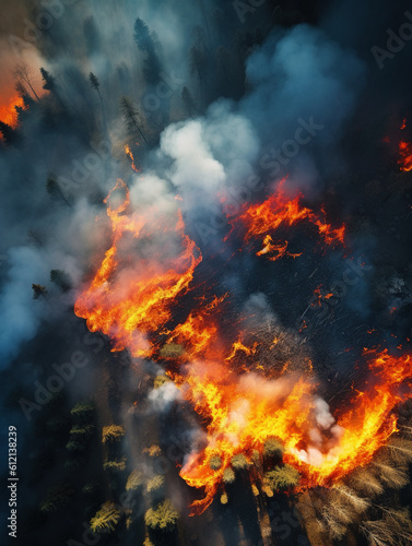 Forest fire, aerial view. AI generated image. © Boadicea