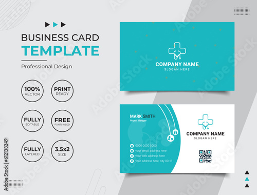 Double-sided Professional Medical Doctor Healthcare Business Card Design Template. Vector illustration