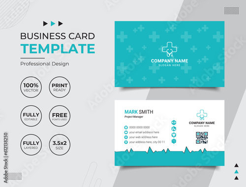 Double-sided Professional Medical Doctor Healthcare Business Card Design Template. Vector illustration