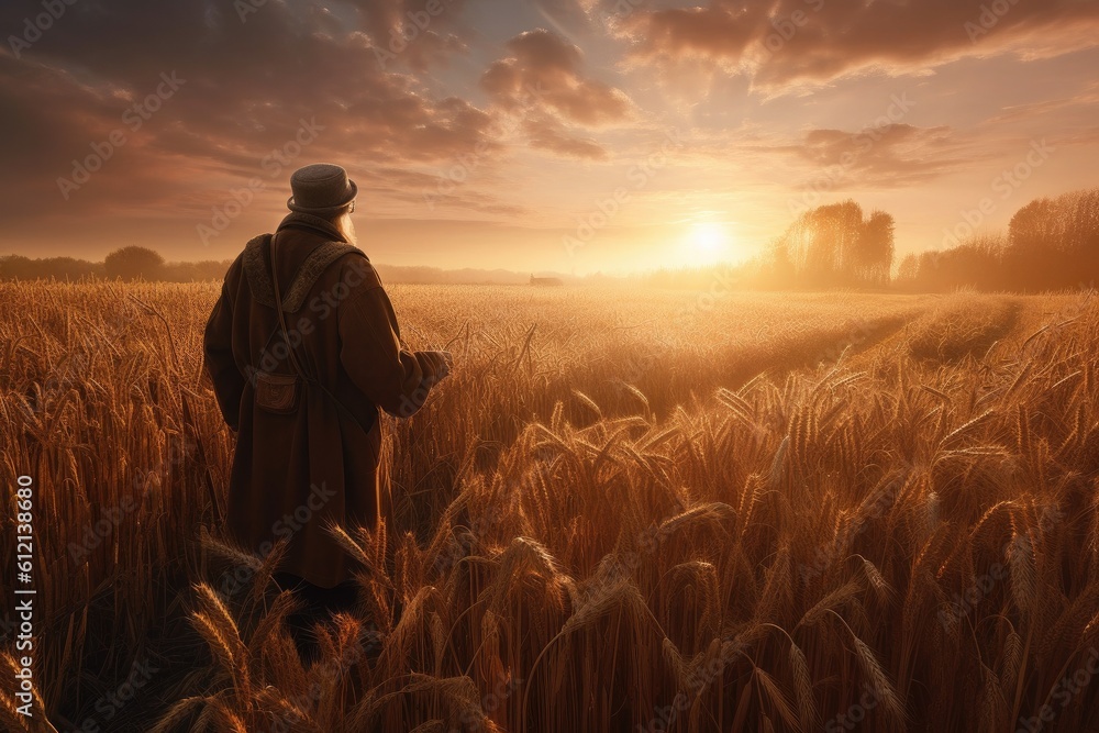 Fototapeta premium Farmer old man farm field