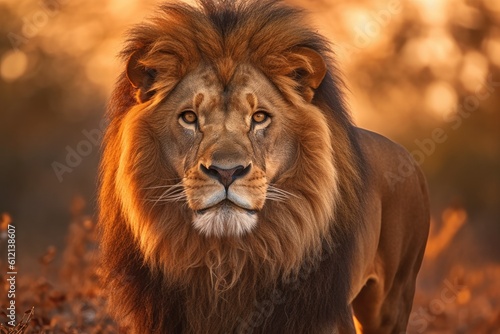 Lion in the sunset in the wilderness in Africa, made with generative ai © Marija