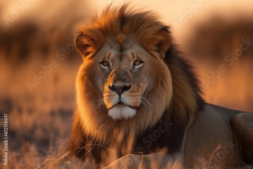 Lion in the sunset in the wilderness in Africa, made with generative ai © ChaoticMind