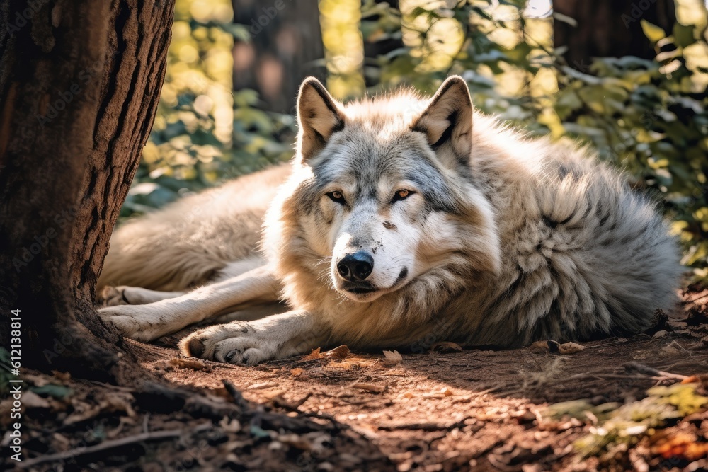 Fototapeta premium Wolf in the forest Generative AI
