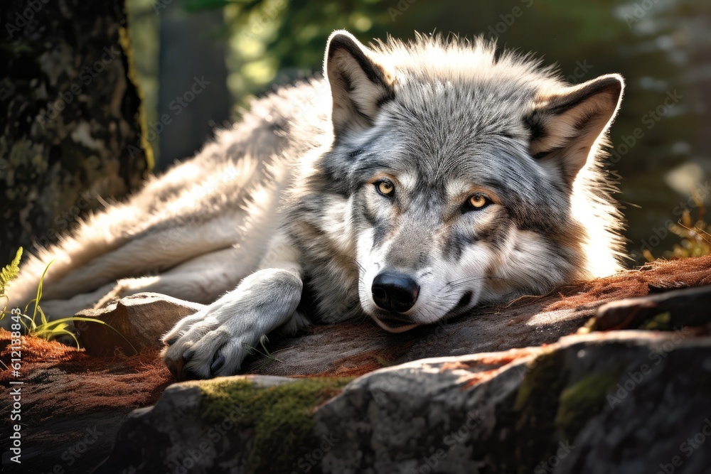 Obraz premium Wolf in the forest Generative AI